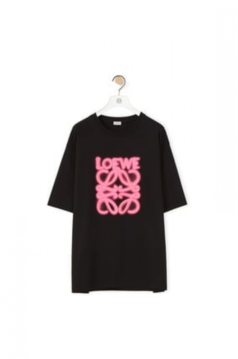 Camiseta Loewe LOEWE neon T-shirt in cotton Hombre Negras Rosas | 360MHCNZG