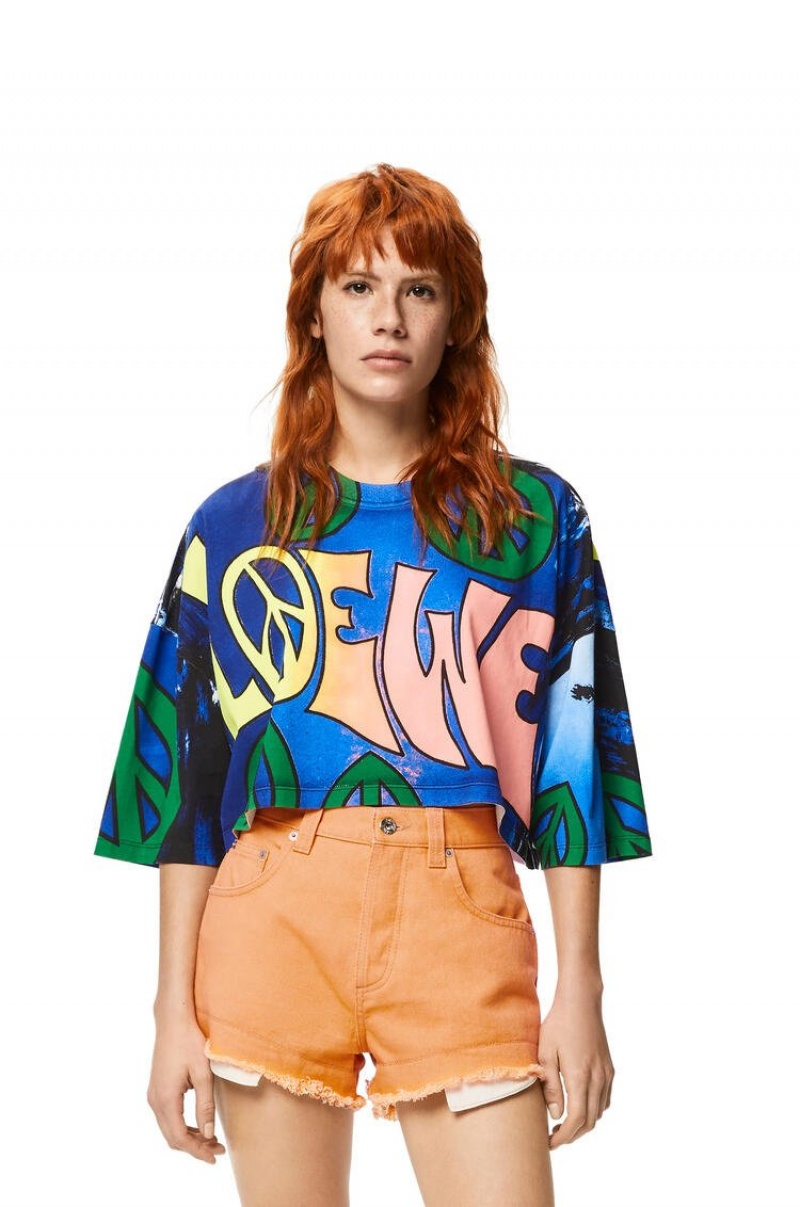 Camiseta Loewe LOEWE peace cropped T-shirt in cotton Mujer Multicolor | 861OQUMSV