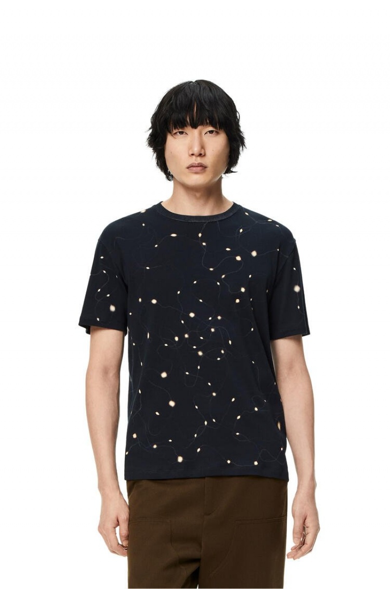 Camiseta Loewe Lights print T-shirt in cotton Hombre Negras | 367TDVIXZ