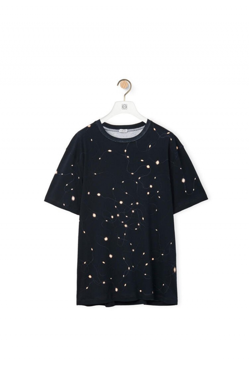 Camiseta Loewe Lights print T-shirt in cotton Hombre Negras | 367TDVIXZ