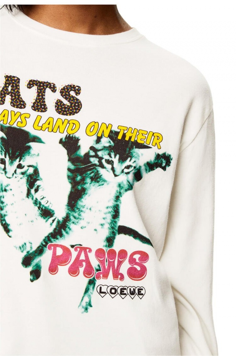 Camiseta Loewe Long sleeve Cats print T-shirt in cotton Mujer Blancas | 934UXISNK