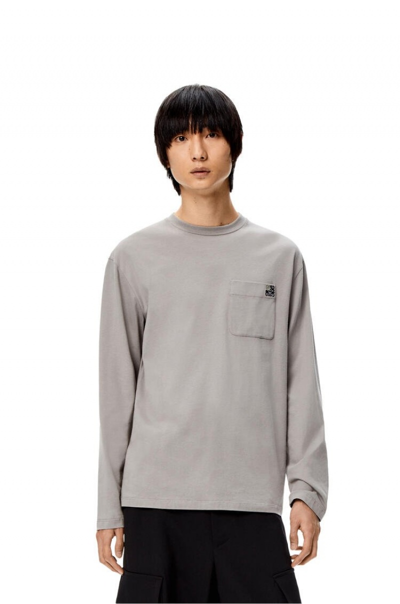 Camiseta Loewe Long sleeve T-shirt in cotton Hombre Gris Oscuro | 285JTNSHM