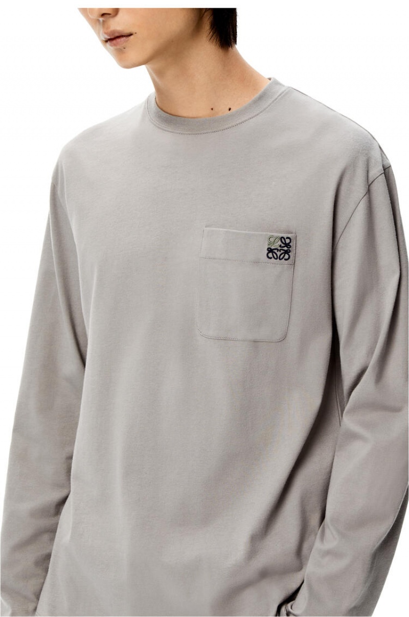 Camiseta Loewe Long sleeve T-shirt in cotton Hombre Gris Oscuro | 285JTNSHM