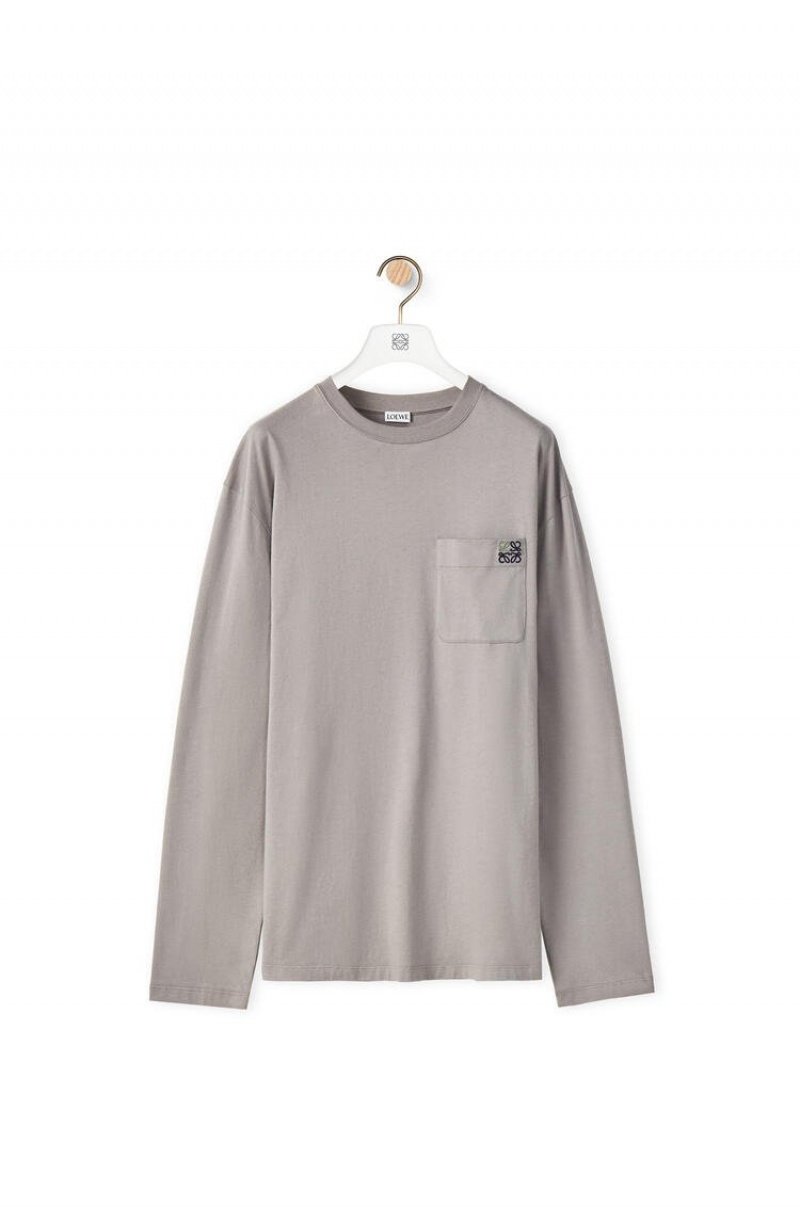 Camiseta Loewe Long sleeve T-shirt in cotton Hombre Gris Oscuro | 285JTNSHM