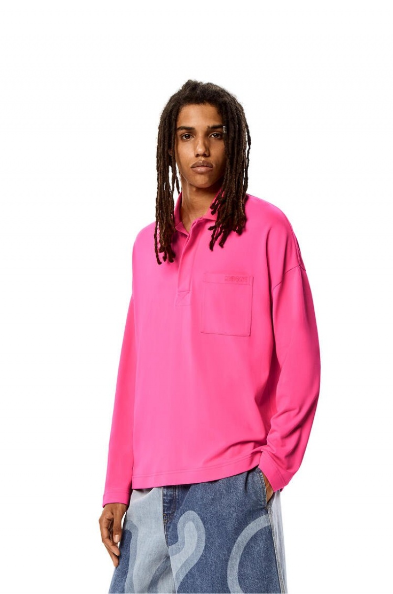 Camiseta Loewe Long sleeve polo top in polyamide Hombre Rosas | 647HNAIQO