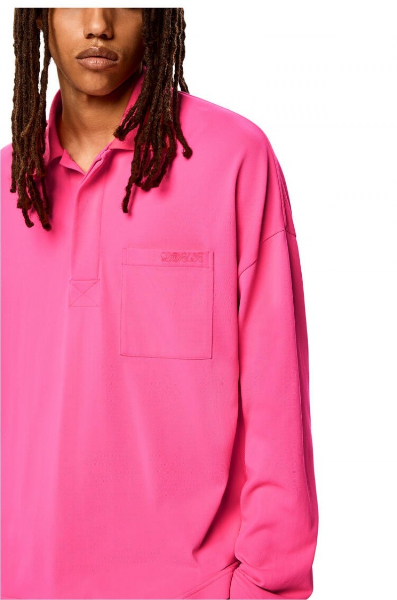 Camiseta Loewe Long sleeve polo top in polyamide Hombre Rosas | 647HNAIQO