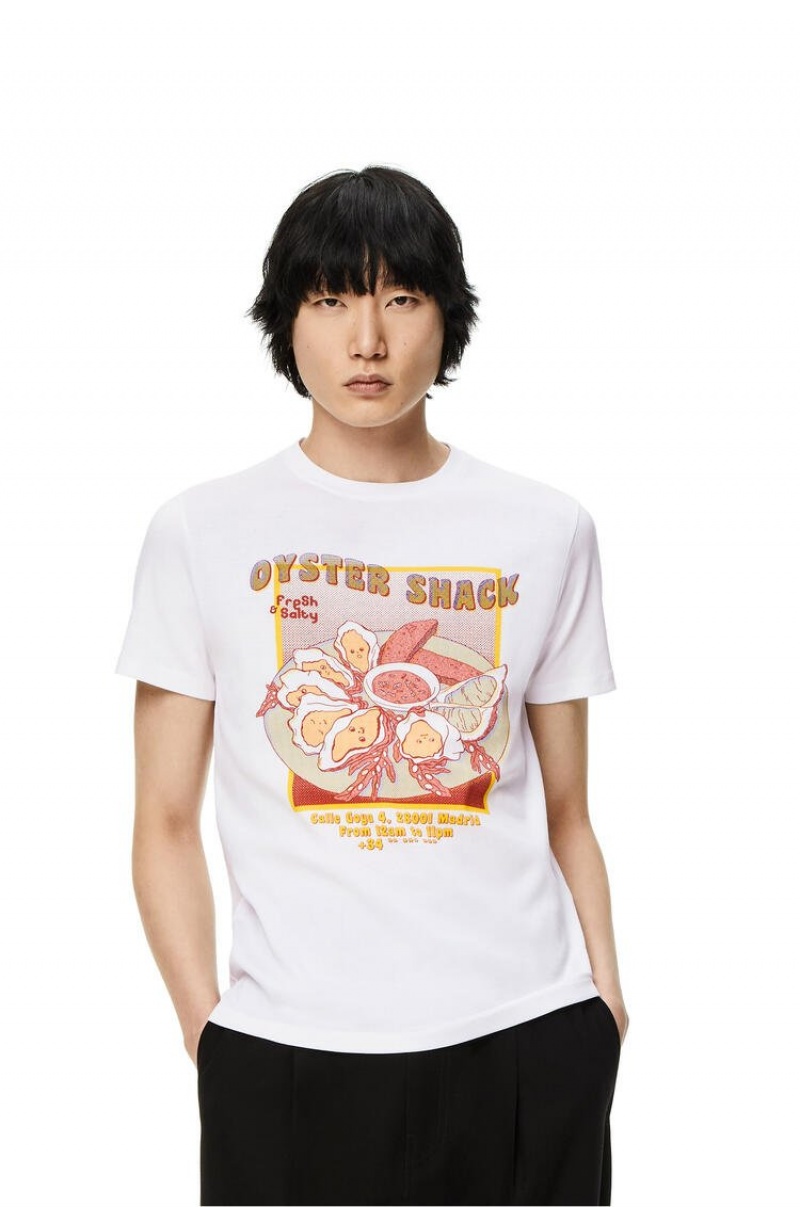 Camiseta Loewe Oyster print T-shirt in cotton Hombre Blancas | 690BJEIPG