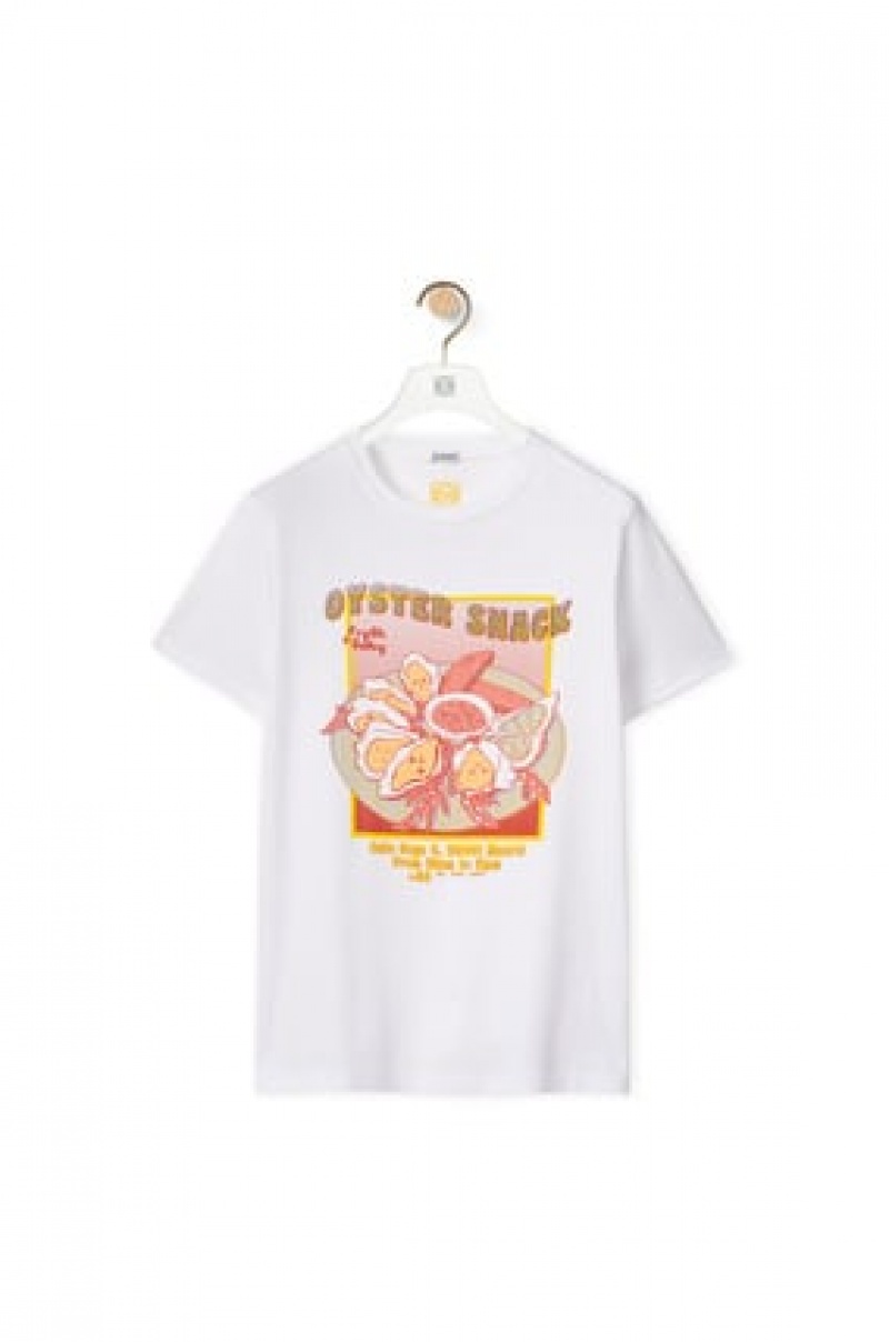 Camiseta Loewe Oyster print T-shirt in cotton Hombre Blancas | 690BJEIPG