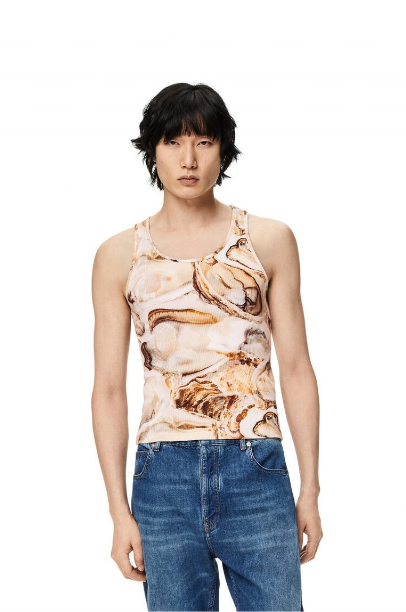 Camiseta Loewe Oyster ribbed tank top in cotton Hombre Beige Claro Multicolor | 307ZCVOFD