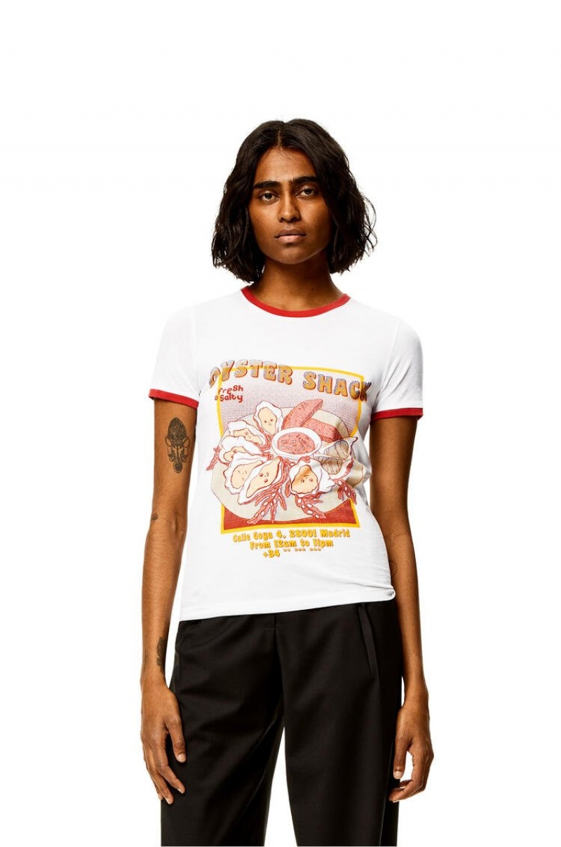 Camiseta Loewe Oysters print T-shirt in cotton Mujer Blancas | 328ZMQBIT