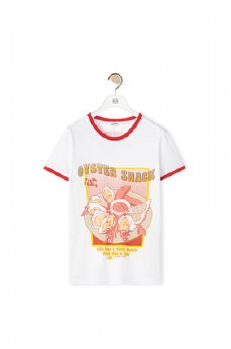 Camiseta Loewe Oysters print T-shirt in cotton Mujer Blancas | 328ZMQBIT