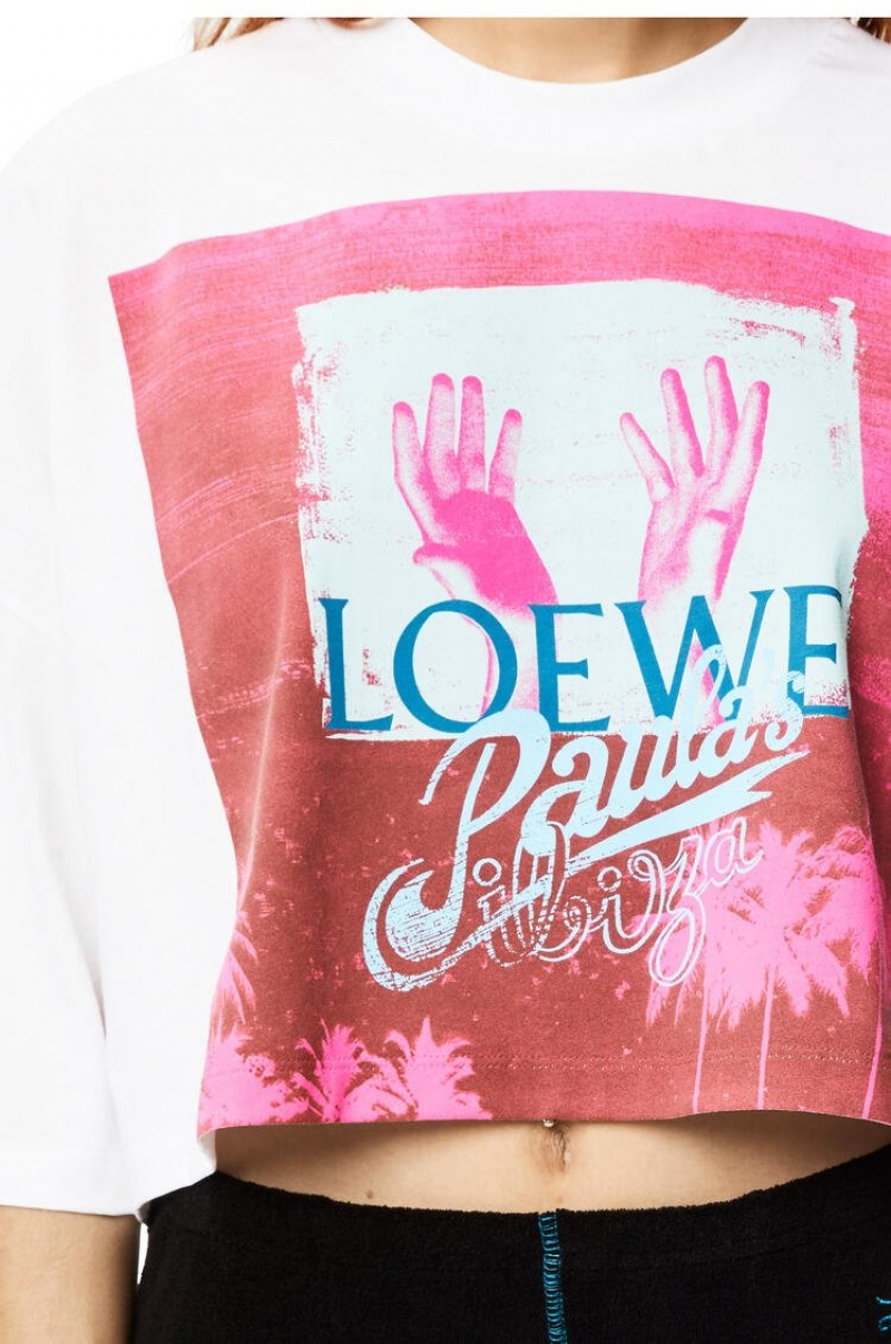 Camiseta Loewe Palm cropped T-shirt in cotton Mujer Blancas Multicolor | 135SZPBYE