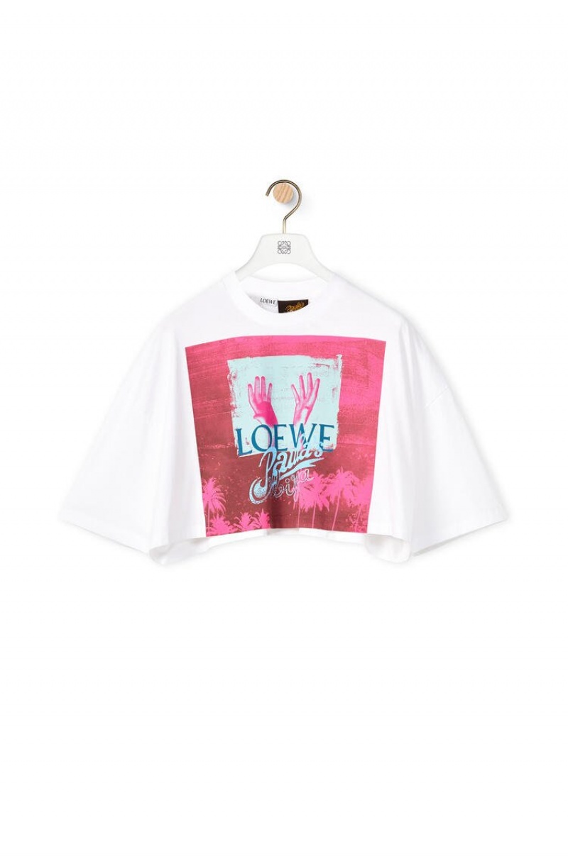 Camiseta Loewe Palm cropped T-shirt in cotton Mujer Blancas Multicolor | 135SZPBYE