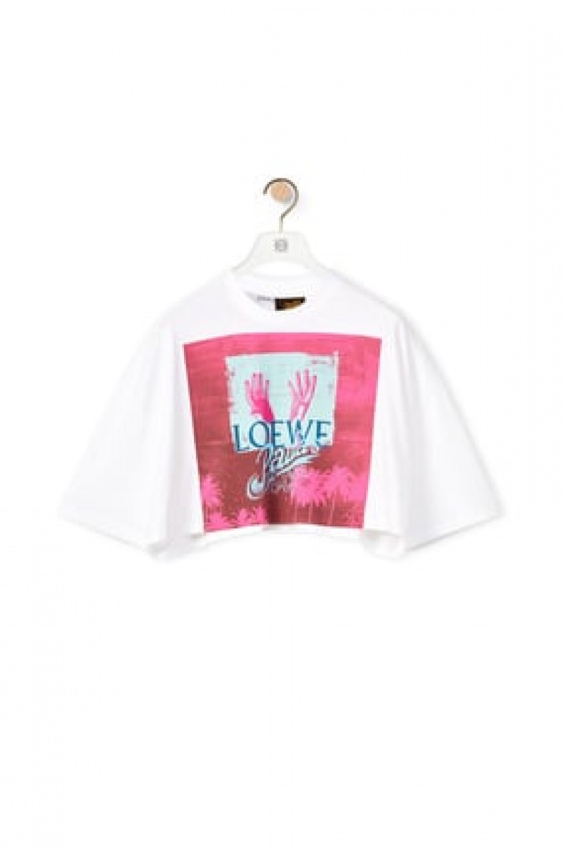 Camiseta Loewe Palm cropped T-shirt in cotton Mujer Blancas Multicolor | 135SZPBYE