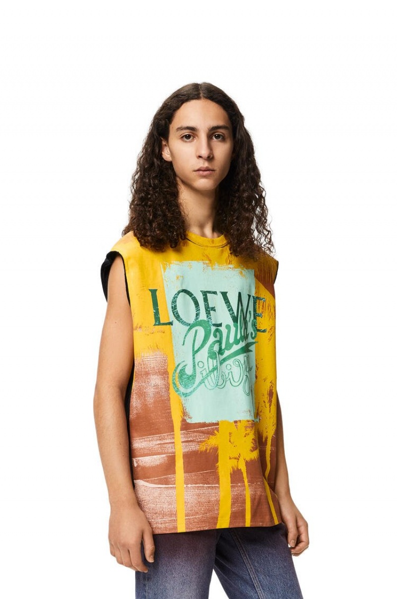 Camiseta Loewe Palm print sleeveless T-shirt in cotton Hombre Negras Multicolor | 215QDLOEP