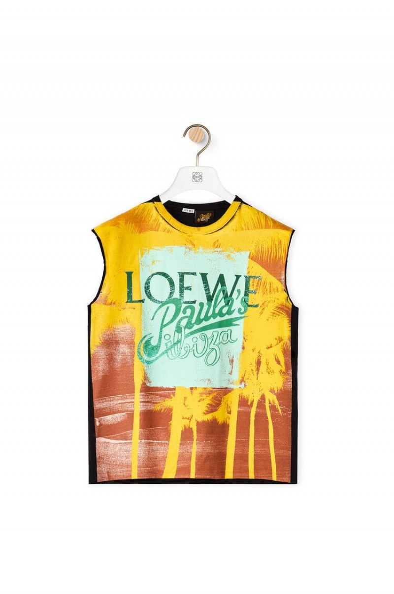 Camiseta Loewe Palm print sleeveless T-shirt in cotton Hombre Negras Multicolor | 215QDLOEP