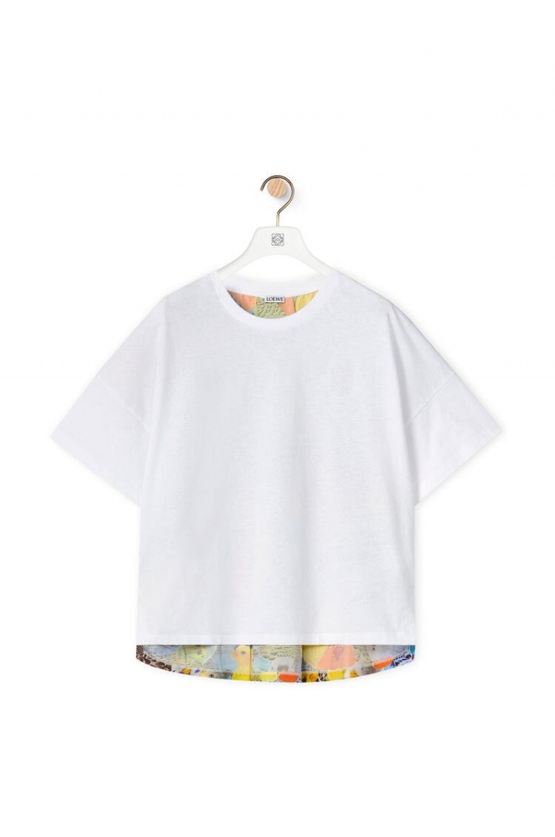 Camiseta Loewe Parrots print T-shirt in cotton and silk Mujer Blancas Multicolor | 308CIBATM