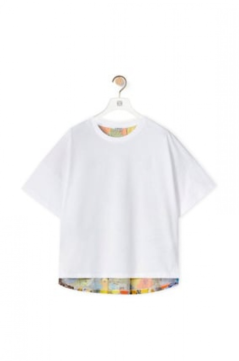 Camiseta Loewe Parrots print T-shirt in cotton and silk Mujer Blancas Multicolor | 308CIBATM