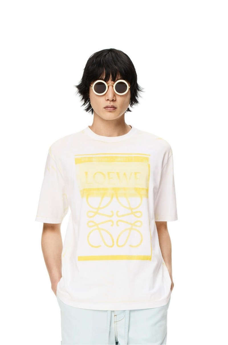 Camiseta Loewe Photocopy Anagram T-shirt in cotton Hombre Blancas Amarillo | 691LIGUYO