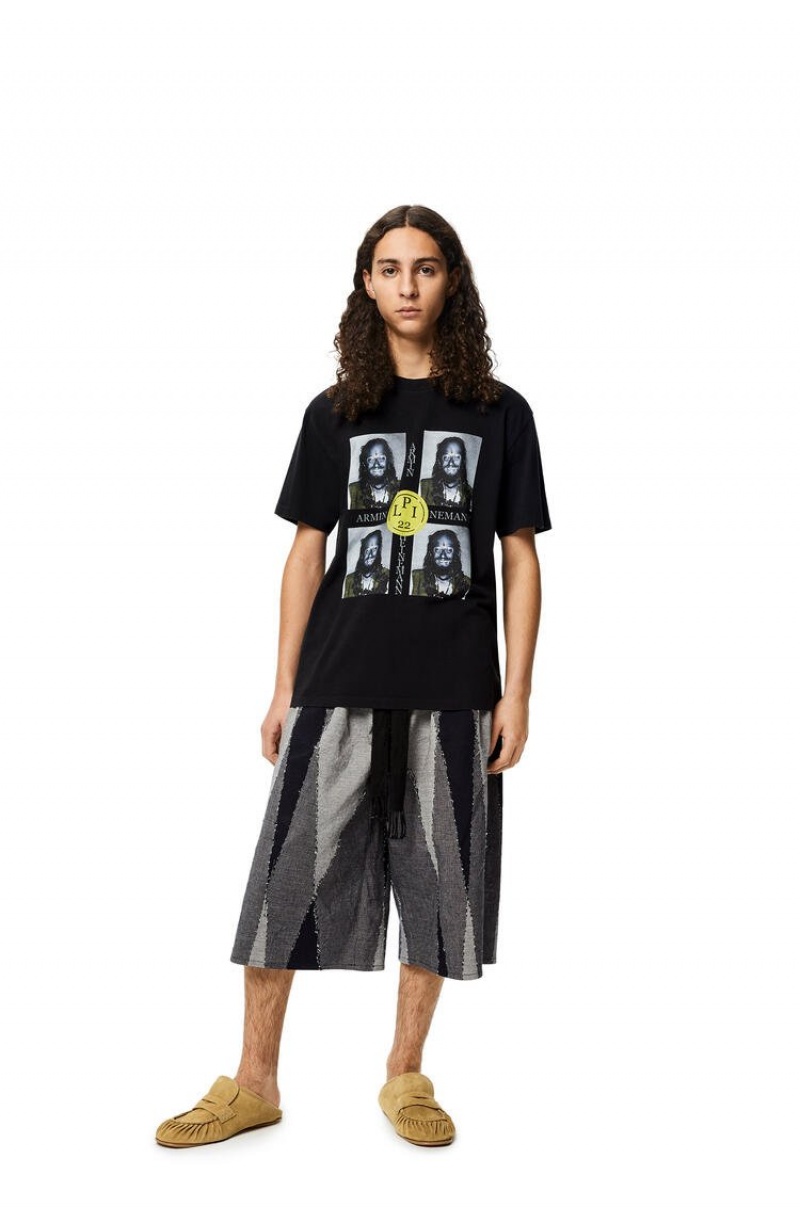 Camiseta Loewe Portrait print T-shirt in cotton Hombre Negras | 076KRXPDM