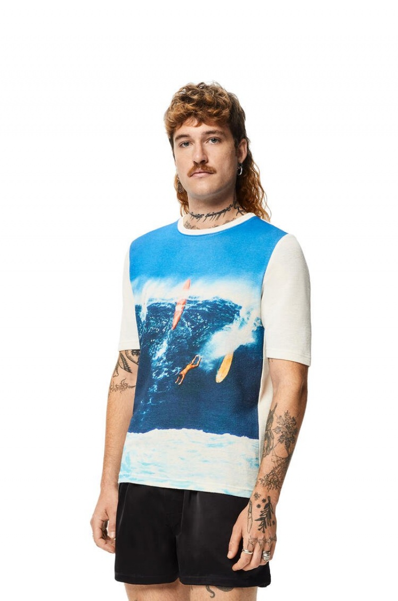 Camiseta Loewe Surf print T-shirt in cotton Hombre Azul Marino Azules | 165SQGIEC