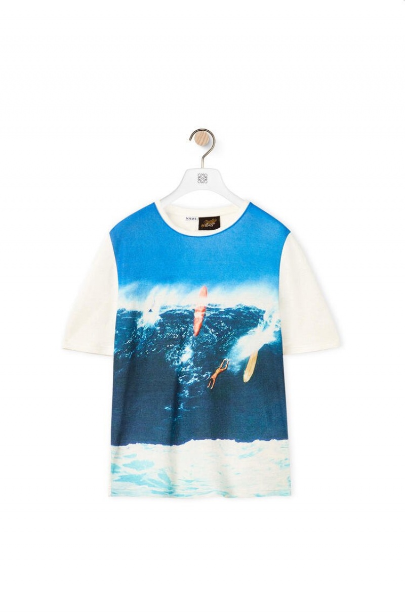 Camiseta Loewe Surf print T-shirt in cotton Hombre Azul Marino Azules | 165SQGIEC