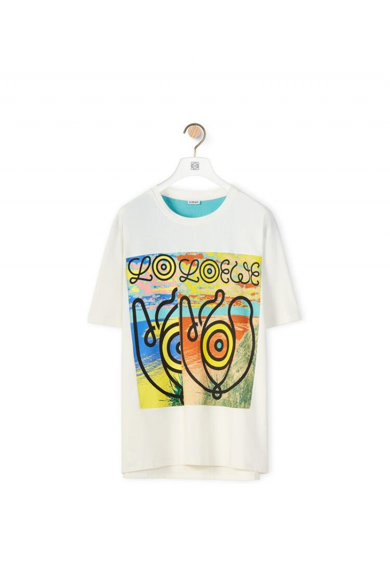 Camiseta Loewe Upcycled logo T-shirt in cotton Hombre Blancas Multicolor | 914BEPJQC