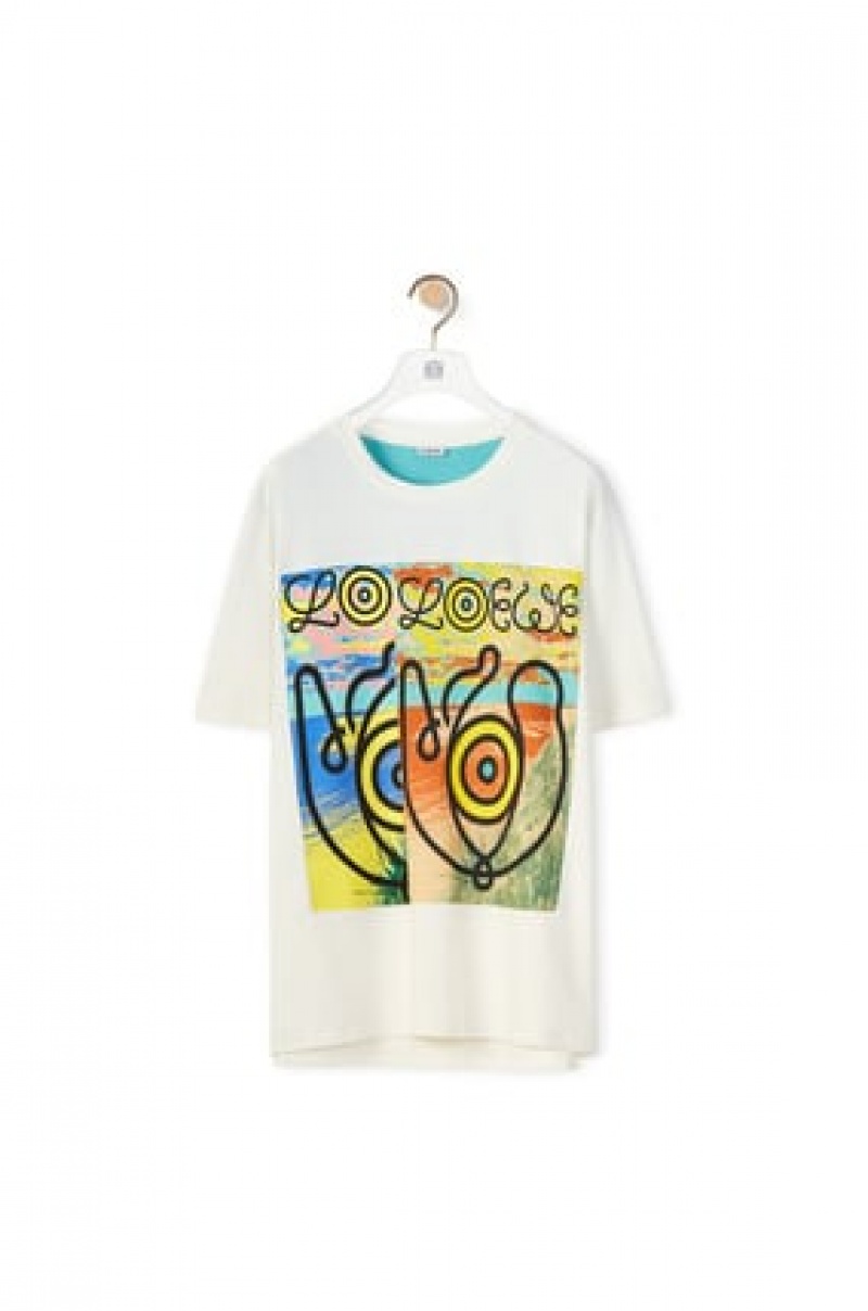 Camiseta Loewe Upcycled logo T-shirt in cotton Hombre Blancas Multicolor | 914BEPJQC