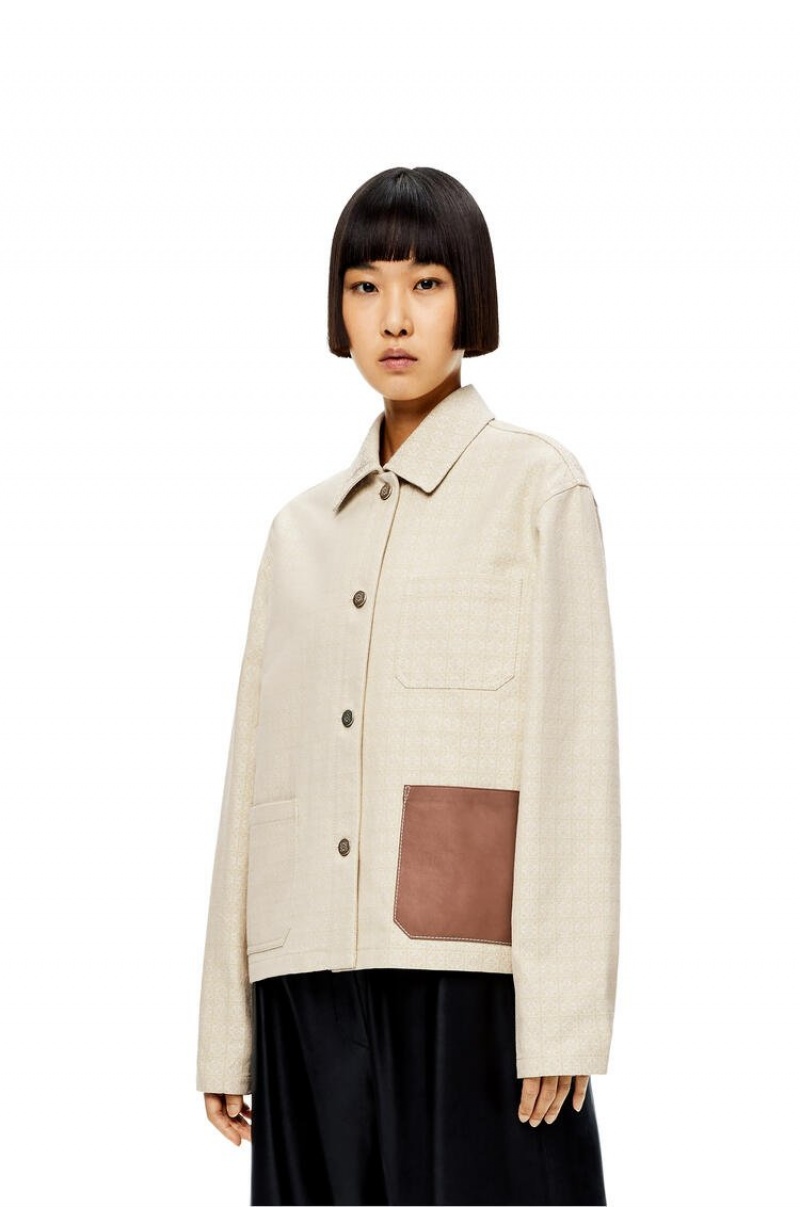 Chaquetas Loewe Anagram jacquard button jacket in cotton Mujer Blancas | 309BNRFGM