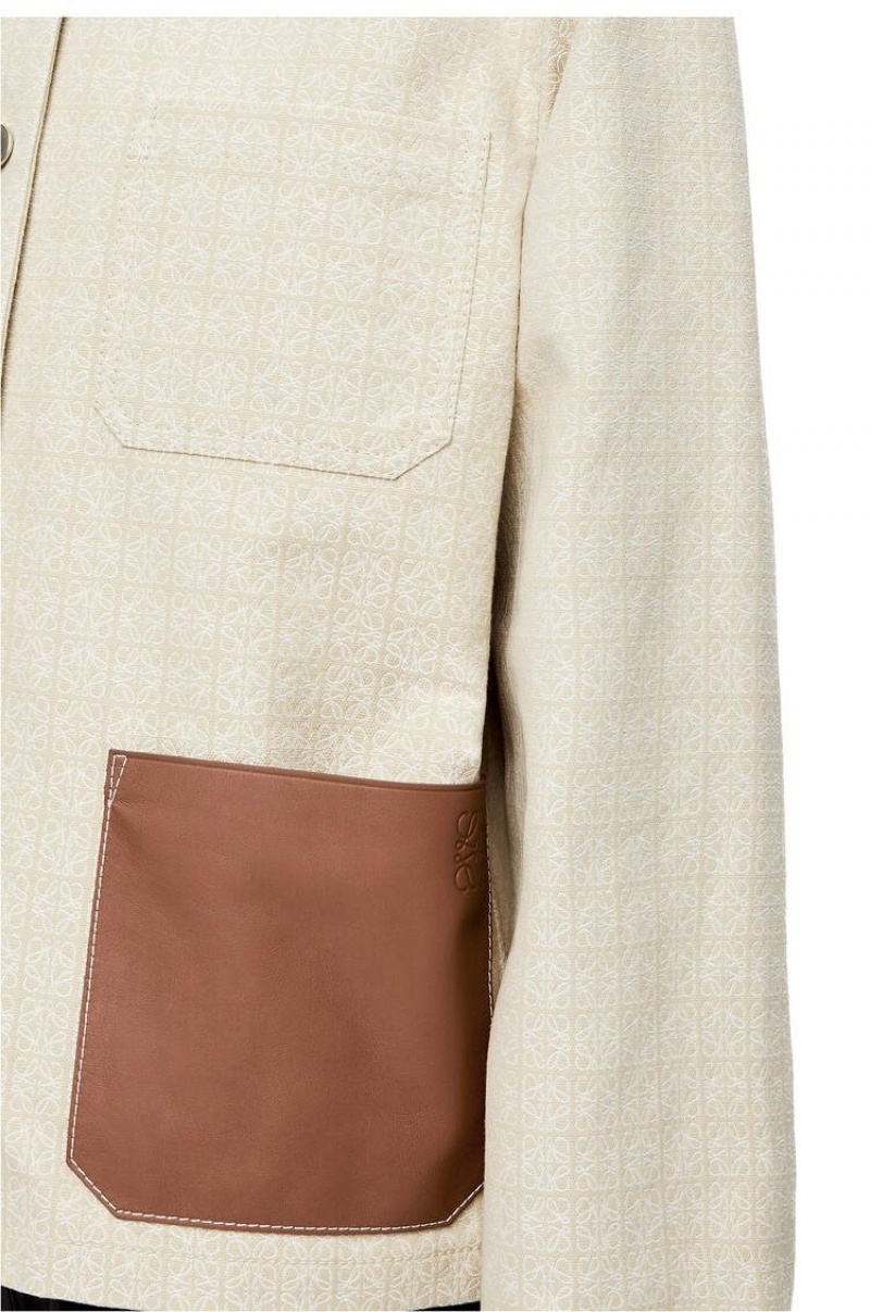 Chaquetas Loewe Anagram jacquard button jacket in cotton Mujer Blancas | 309BNRFGM