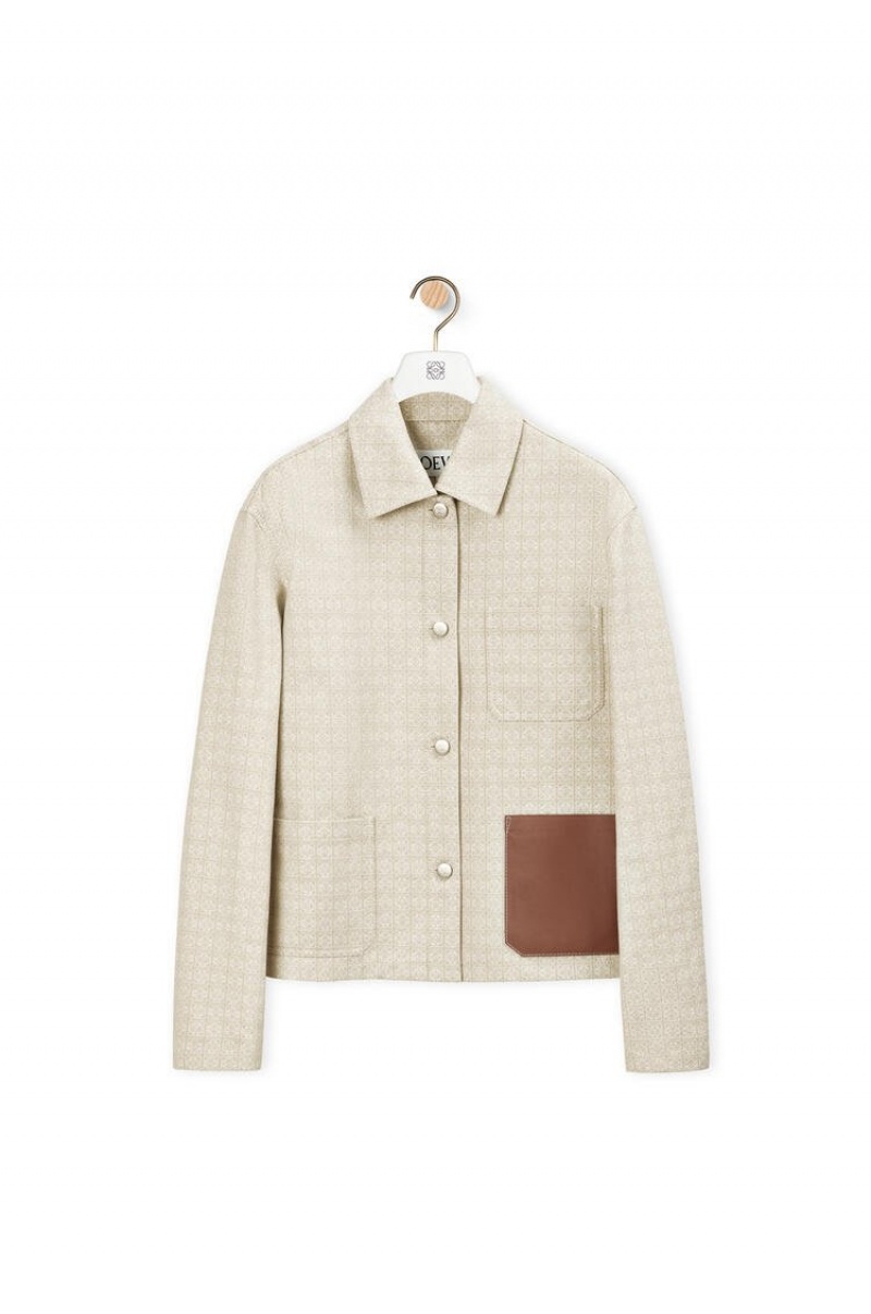 Chaquetas Loewe Anagram jacquard button jacket in cotton Mujer Blancas | 309BNRFGM