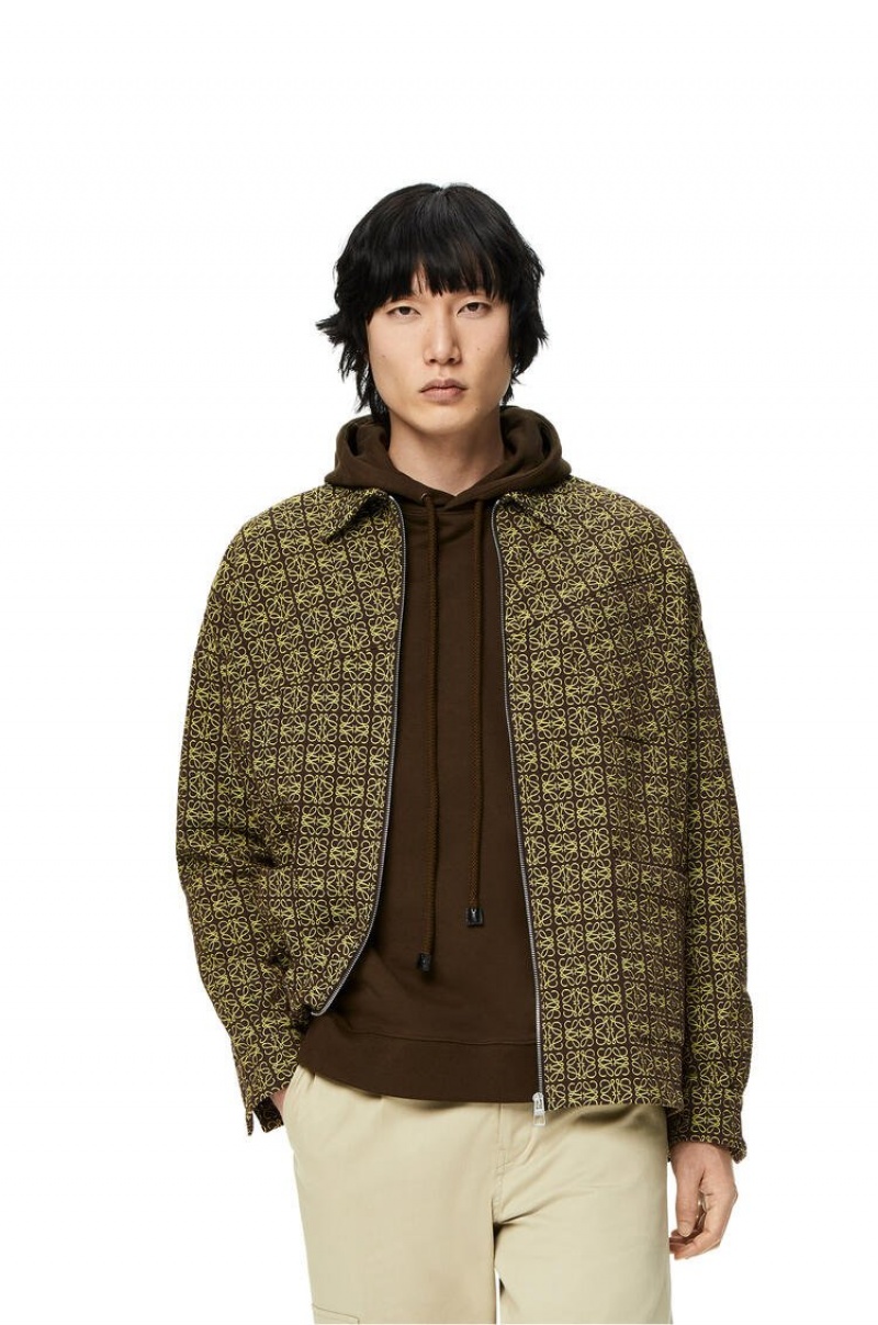 Chaquetas Loewe Anagram jacquard zip jacket in cotton Hombre Marrones Amarillo | 531XSQUVD