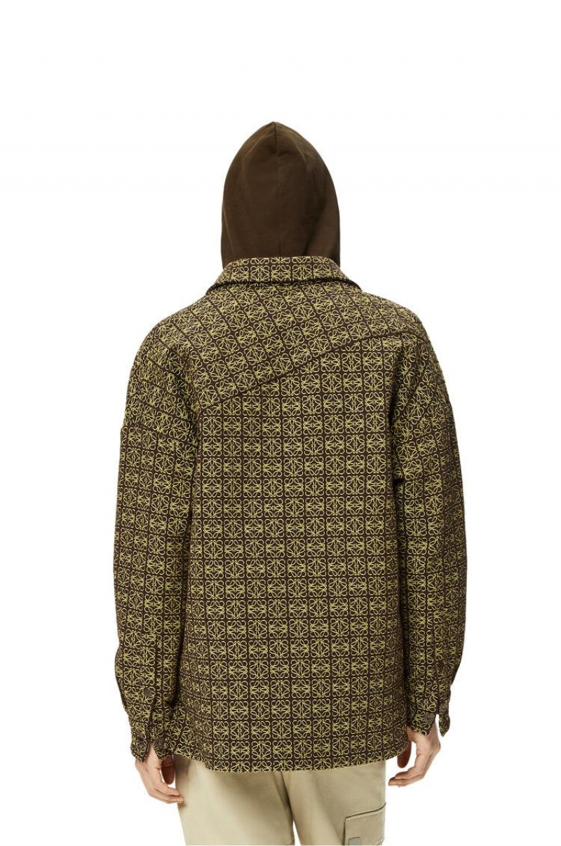 Chaquetas Loewe Anagram jacquard zip jacket in cotton Hombre Marrones Amarillo | 531XSQUVD