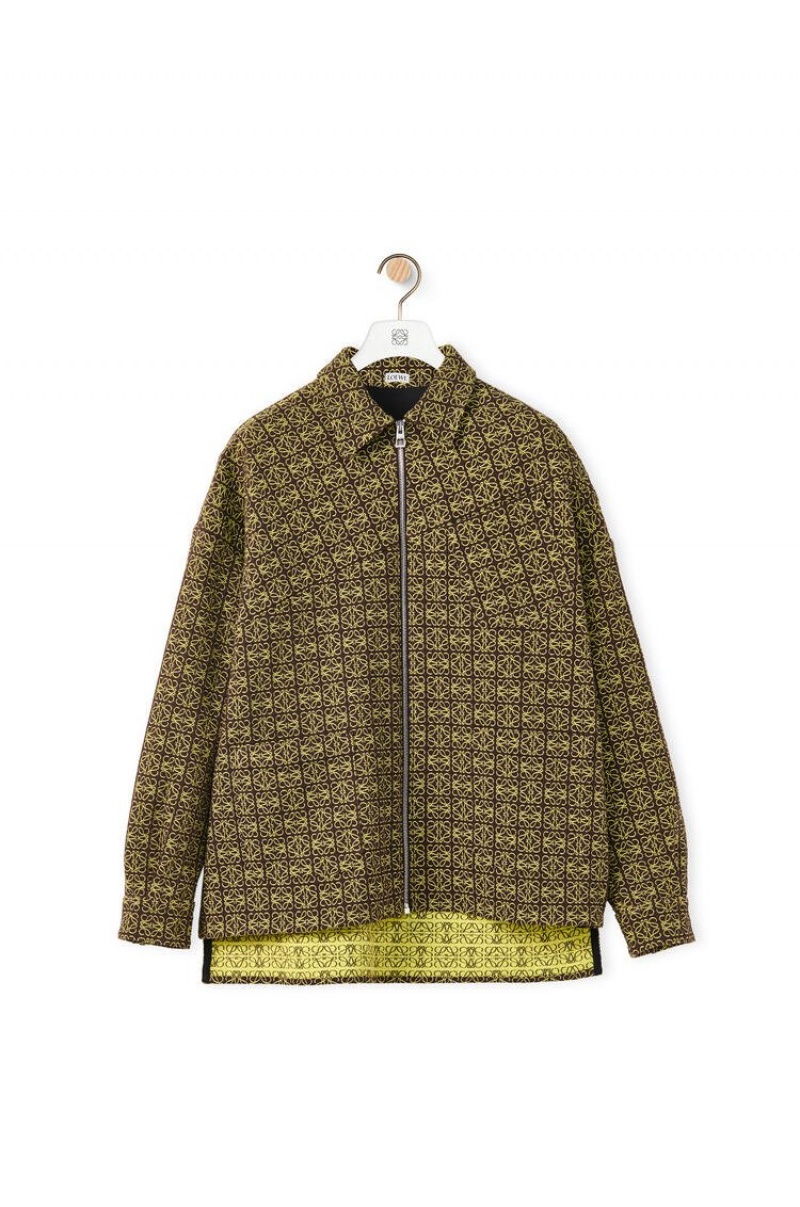 Chaquetas Loewe Anagram jacquard zip jacket in cotton Hombre Marrones Amarillo | 531XSQUVD