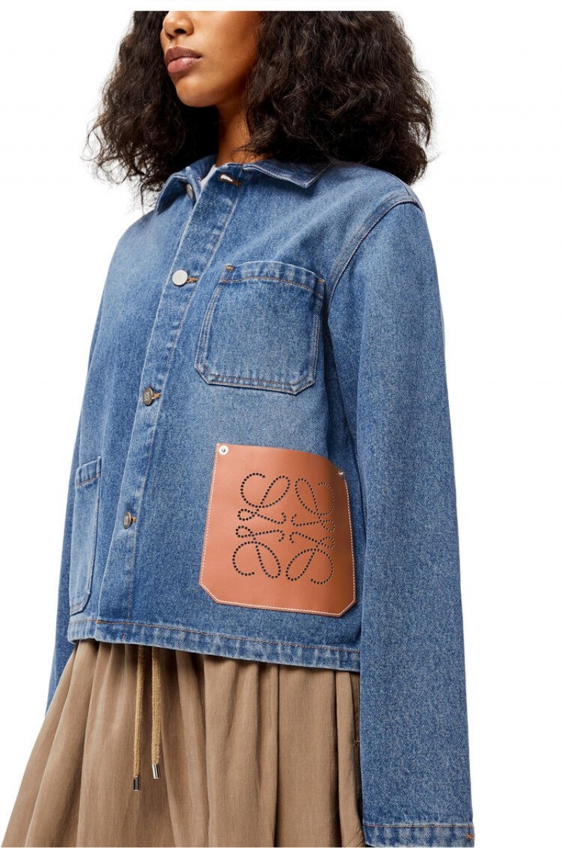 Chaquetas Loewe Anagram short jacket in cotton Mujer Azules | 856WTLKEO