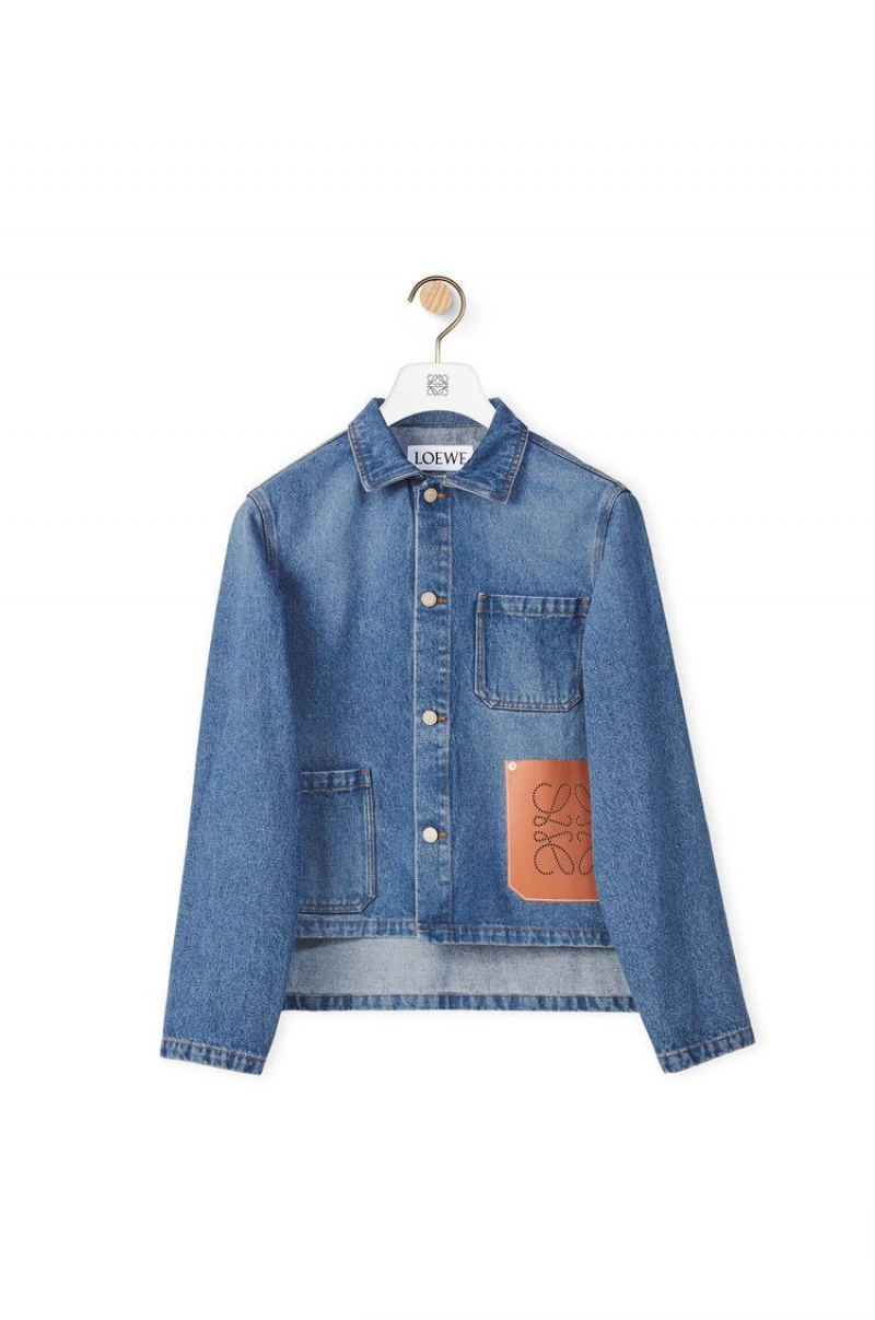 Chaquetas Loewe Anagram short jacket in cotton Mujer Azules | 856WTLKEO