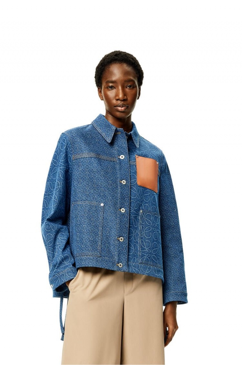 Chaquetas Loewe Anagram workwear jacket in denim Mujer Indigo Azules | 856UGEHDW