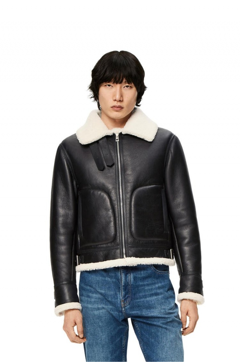 Chaquetas Loewe Aviator jacket in shearling Hombre Negras Blancas | 087WDYMLN