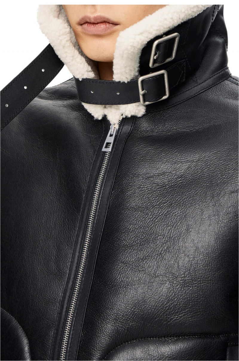 Chaquetas Loewe Aviator jacket in shearling Hombre Negras Blancas | 087WDYMLN