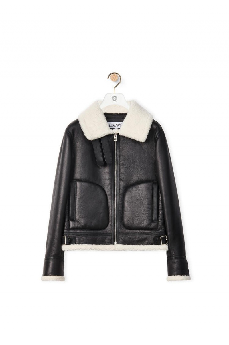 Chaquetas Loewe Aviator jacket in shearling Hombre Negras Blancas | 087WDYMLN