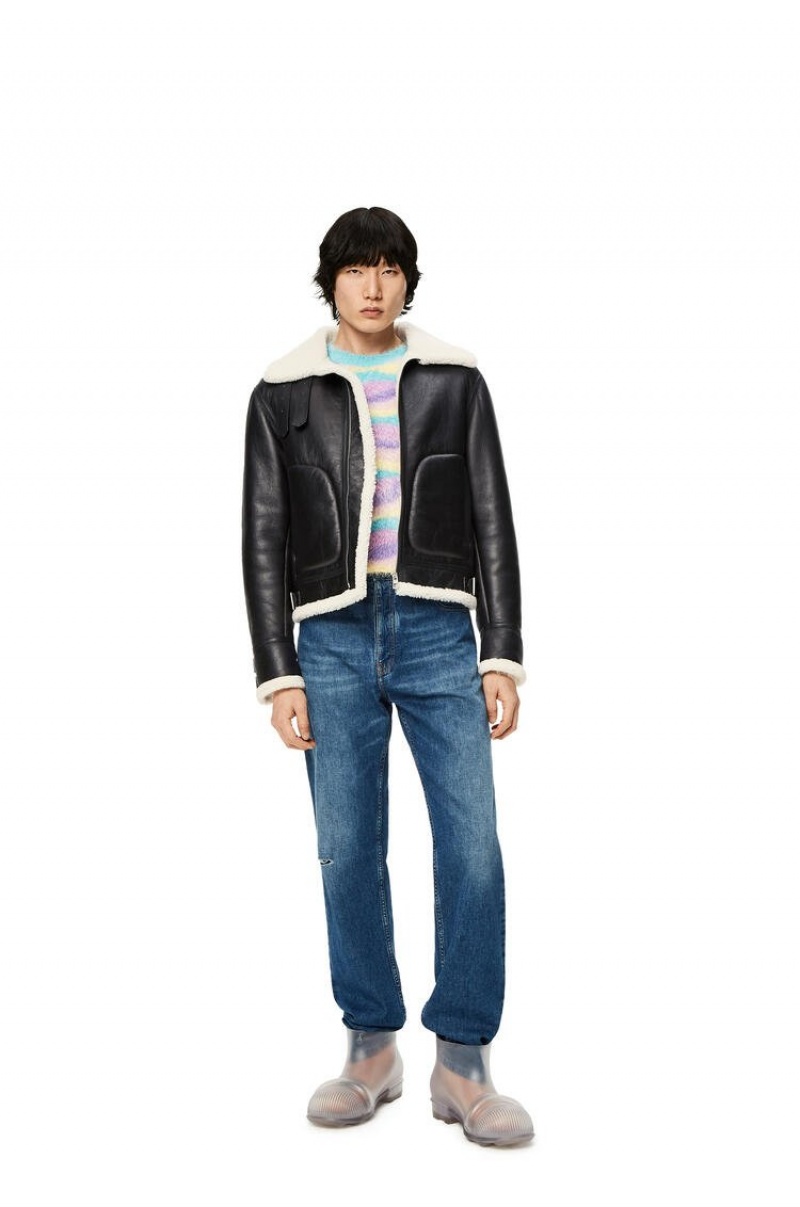 Chaquetas Loewe Aviator jacket in shearling Hombre Negras Blancas | 087WDYMLN