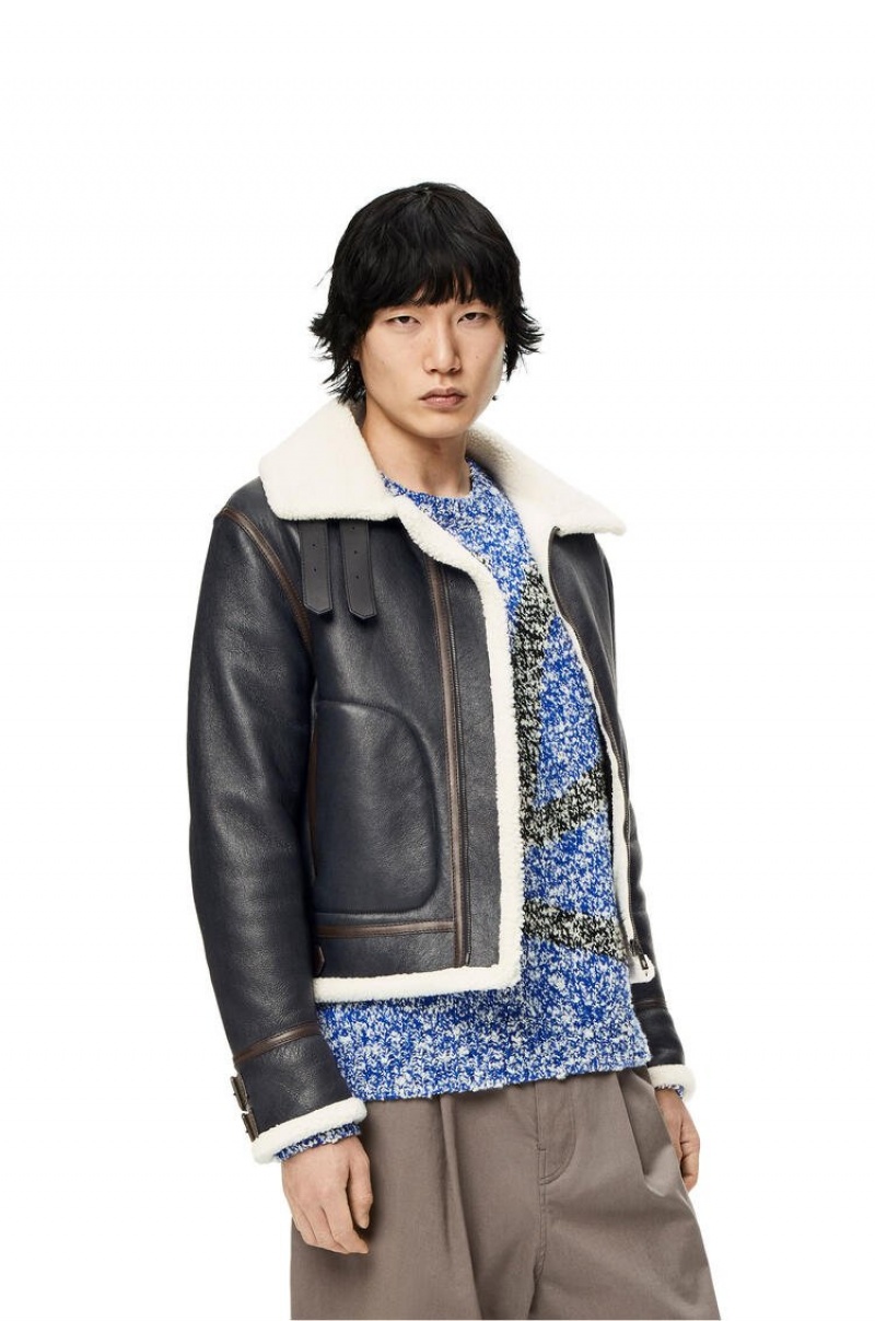 Chaquetas Loewe Aviator jacket in shearling Hombre Azul Marino Azules | 674DZLIAR