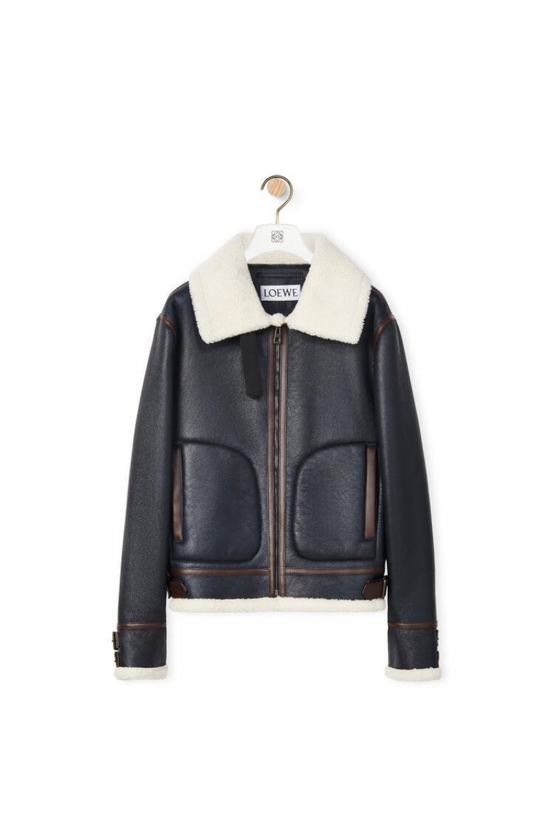 Chaquetas Loewe Aviator jacket in shearling Hombre Azul Marino Azules | 674DZLIAR