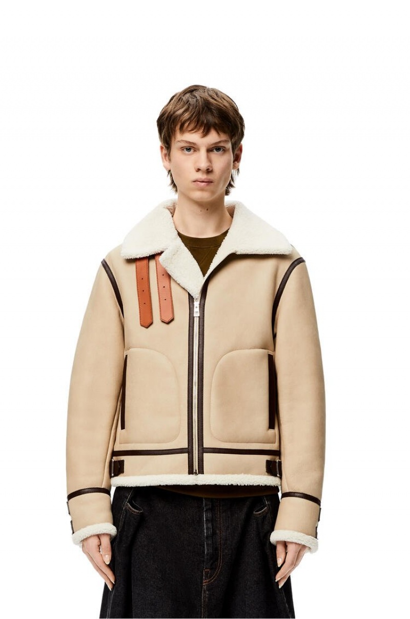 Chaquetas Loewe Aviator jacket in shearling Hombre Blancas Marrones | 216FLBYSW