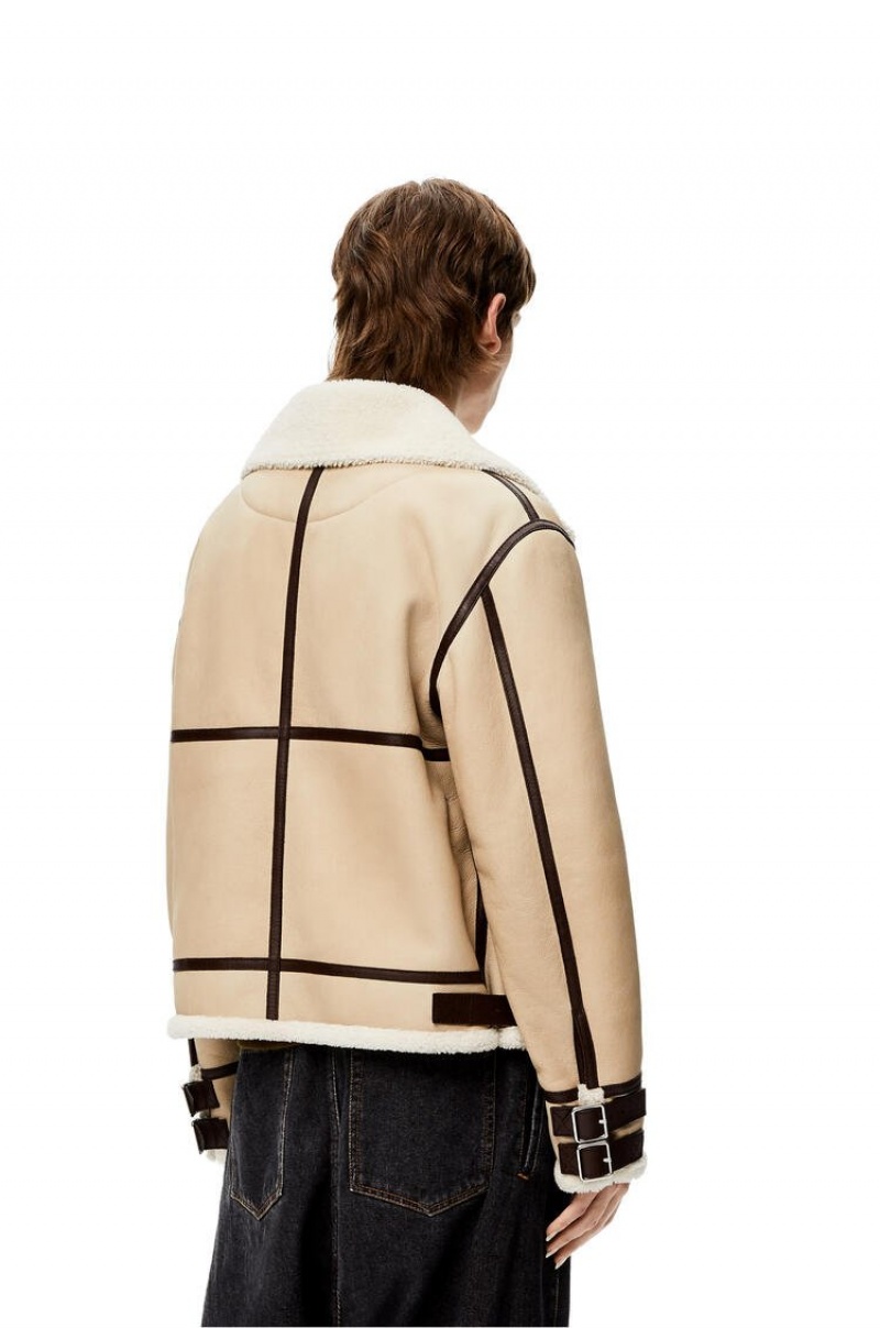 Chaquetas Loewe Aviator jacket in shearling Hombre Blancas Marrones | 216FLBYSW