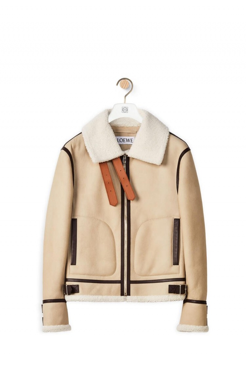 Chaquetas Loewe Aviator jacket in shearling Hombre Blancas Marrones | 216FLBYSW