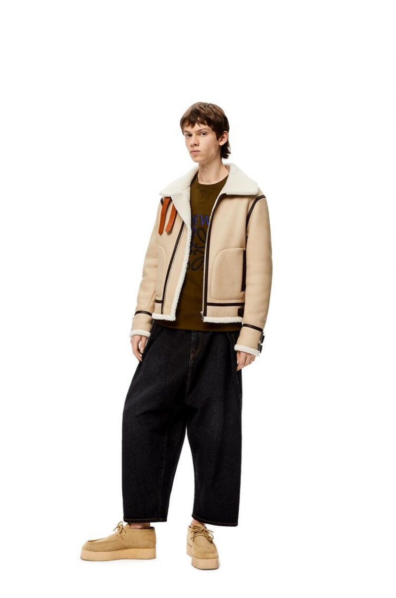 Chaquetas Loewe Aviator jacket in shearling Hombre Blancas Marrones | 216FLBYSW