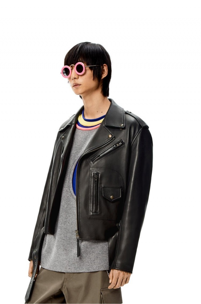 Chaquetas Loewe Belted biker jacket in nappa Hombre Negras | 649HEBRXP