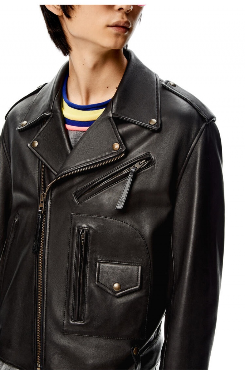 Chaquetas Loewe Belted biker jacket in nappa Hombre Negras | 649HEBRXP