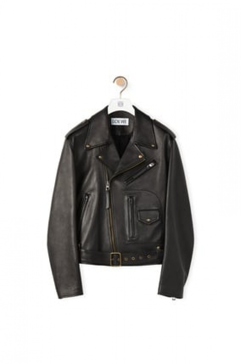 Chaquetas Loewe Belted biker jacket in nappa Hombre Negras | 649HEBRXP